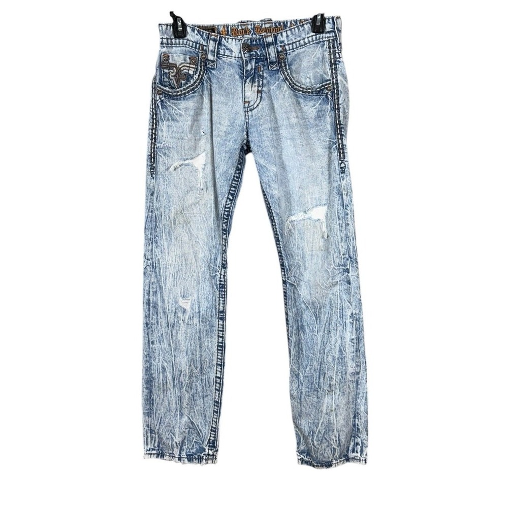 Rock Revival Mens Homed‎ Relaxed Straight Jeans Size 30 Destroyed Distressed